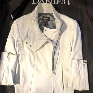 Leather White cropped motorcycle style jacket
